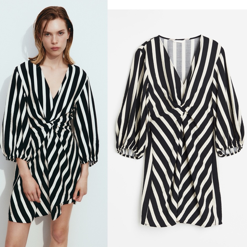 H&M knotted Black and White Striped Dress